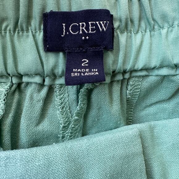 j. crew factor Linen-cotton blend elastic-back sailor pants green bo902 size 2 - Picture 8 of 9